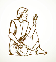 Vector drawing. Man sitting on the ground