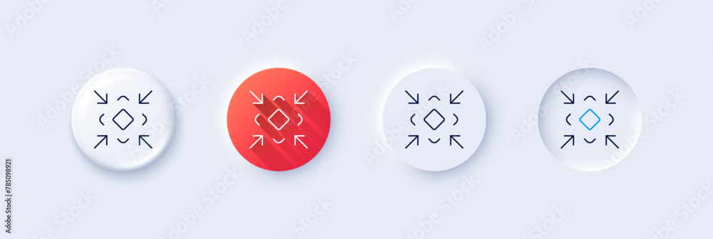 Poster minimize arrow line icon. neumorphic, red gradient, 3d pin buttons. small screen symbol. minimise na