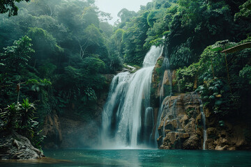 Fototapeta na wymiar Generative ai on theme of beautiful majestic waterfall in natural nature, national park attraction