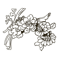 Festive Sakura isolated on white background. Oriental traditional, outline vector illustration. Japanese, Chinese, Korean  trendy design, Celebration Event Greeting card Party Invitation Poster Flyer