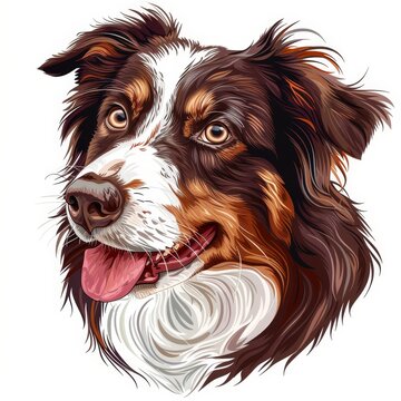 recommend clip art: Australian shepherd dog close up portrait in cartoon sketch style on white background