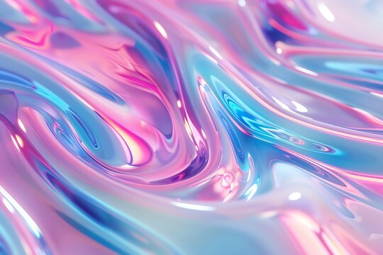 Pink and blue shiny wavy surfaces on a colorful abstract background