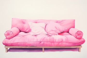 Pink sofa with pillows on a white background. 3d rendering
