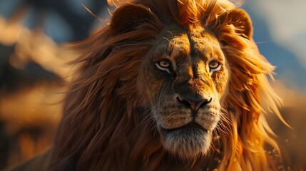 Fototapeta premium A lion exuding pride and strength, with its majestic mane flowing in the wind