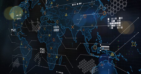 Obraz premium Image of computer and scientific data processing on black background
