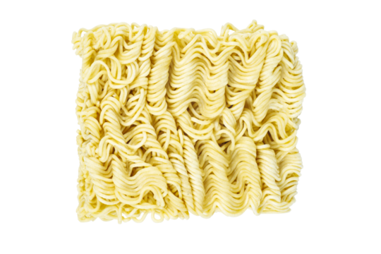 Brick of dry noodle isolated on a white background background.Top view