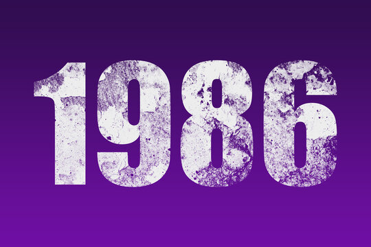 flat white grunge number of 1986 on purple background.