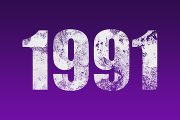 flat white grunge number of 1991 on purple background.