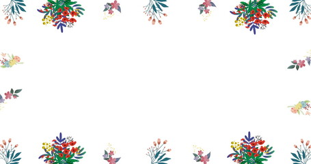 Image of multiple hearts of flowers over moving flowers on white background - obrazy, fototapety, plakaty
