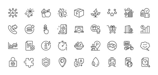 Launder money, Share call and Food delivery line icons pack. AI, Question and Answer, Map pin icons. Laptop insurance, Package, Password encryption web icon. Vector