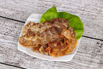 Roasted sliced pork fat bacon
