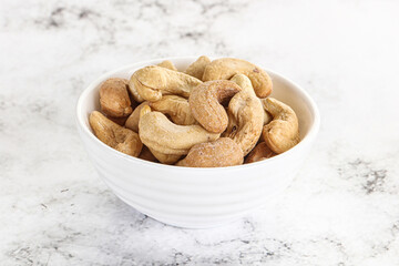 Cashew nuts heap in the bowl