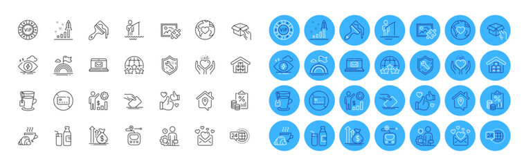 Vip chip, Rating stars and Love mail line icons pack. Tea, Donation, Hold heart web icon. Development plan, Work home, Inspect pictogram. Fisherman, Hold box, Like. Puzzle image. Vector