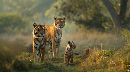 Fototapeta premium tiger,Majestic wildlife in their natural habitat, underscored by conservation efforts to preserve biodiversity