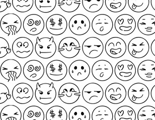 Pattern doodle emotions emoji. Doodle of cute emotions on a white background. Vector illustration. A pack of different emoticon expressions