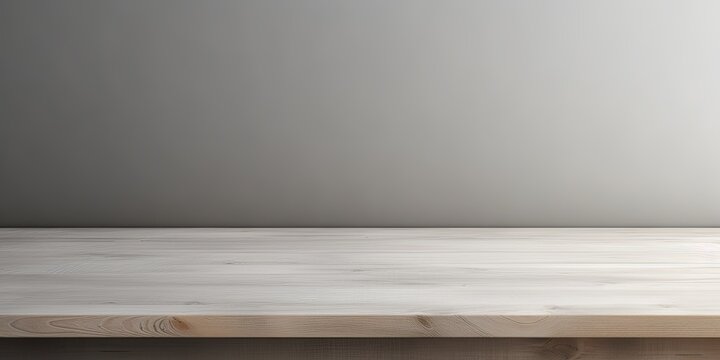 Gray background with a wooden table, product display template. Gray background with a wood floor. Gray and white photo of an empty room