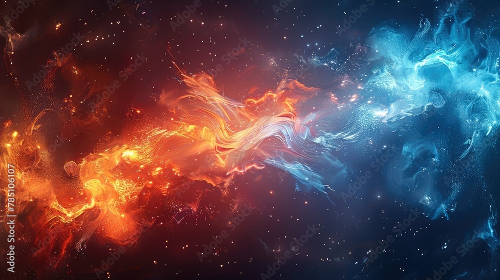 Poster a background with full out real flash and energetic fire with red and a little blue. generative ai.
