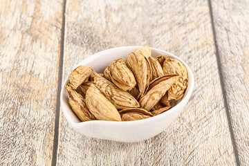Shelled dry almond nut heap