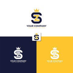 SZ or ZS Letter Monogram Logo design template with crown iconSZ or ZS Letter Monogram Logo design template with crown icon