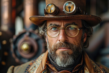 A person dressed in a steampunk costume