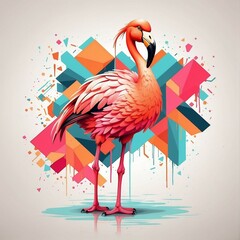 Vibrantly colored flamingo with geometric background
for t-shirt