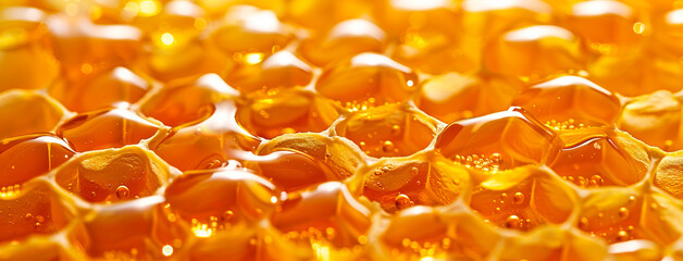 Honeycombs with drops of honey on them.
