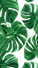 A Vertical Mobile Wallpaper Background Depicting A Seamless Pattern Of A Monstera Leaves.