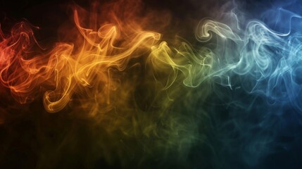 Vibrant abstract swirls of multi-colored smoke against a dark backdrop.