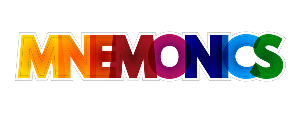 Mnemonics - instructional strategy designed to help students improve their memory of important information, colourful text concept background
