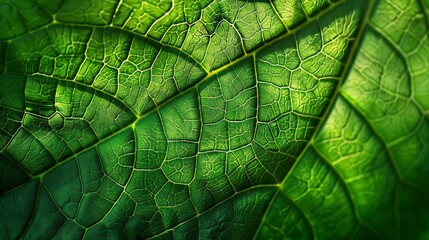 Leaf veins, vibrant green, macro, close-up, intricate life lines, soft sunlight 