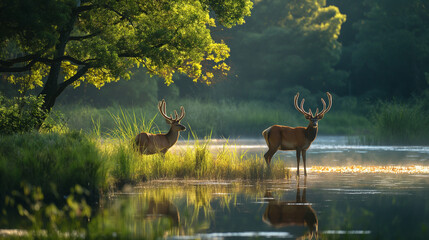 deer,Majestic wildlife in their natural habitat, underscored by conservation efforts to preserve biodiversity