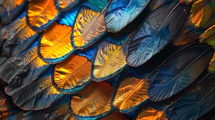 Butterfly wing, scales in detail, macro, close-up, kaleidoscope of nature's colors - obrazy, fototapety, plakaty