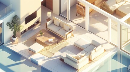 An Isometric Illustration Of A Living Room Interior.