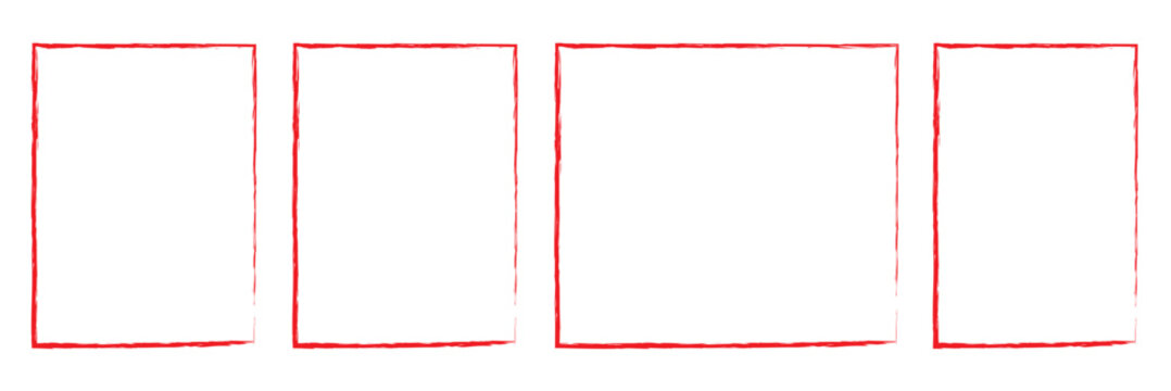 Grunge square and rectangle frames, Square shape outline on hand draw style. empty red boxes set. Rectangle borders collections. Rubber square stamp imprint. eps10