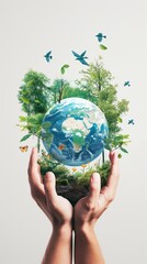 A Vertical Mobile Wallpaper Background Depicting A Globe with Trees On Hands.