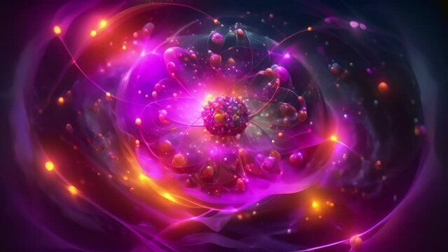 Mesmerizing time-lapse animation showcasing a hypothetical quantum flux with swirling subatomic particles