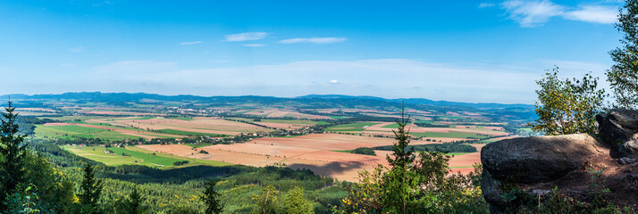 Beautiful view from viewpoint near Koruna hill in Broumovske steny in Czech republic