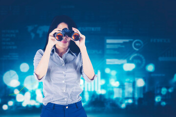 Woman with binocular. Futuristic lifestyle
