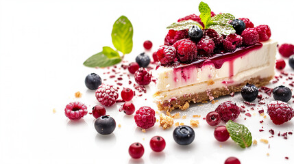 Creamy Cheesecake Slice on White backgroud, Perfect Indulgence for Dessert Lovers, Isolated Gourmet Delight
