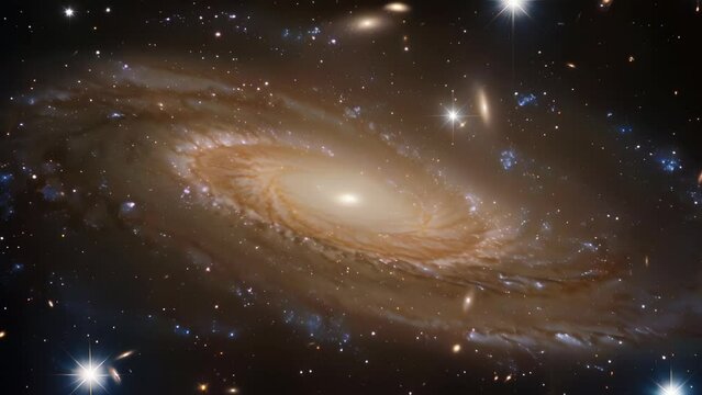A spiral galaxy floating in the vast expanse of space. The beautiful arm structure extending from the central region in a spiral pattern is striking. 
