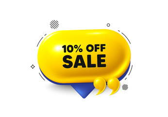 Offer speech bubble 3d icon. Sale 10 percent off discount. Promotion price offer sign. Retail badge symbol. Sale chat offer. Speech bubble quotation banner. Text box balloon. Vector