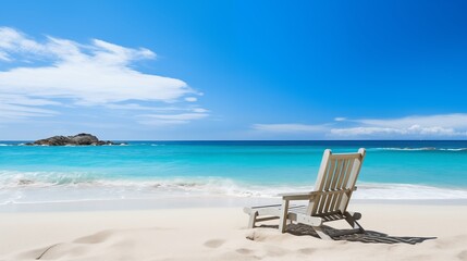 Lounge chairs by the clear blue ocean under a serene coastal sky, offering tranquility and the soothing melody of rolling waves.

