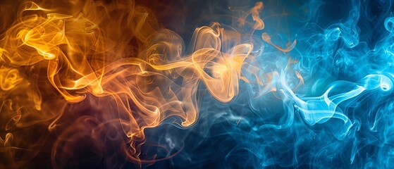 Blue and orange abstract smoke - obrazy, fototapety, plakaty