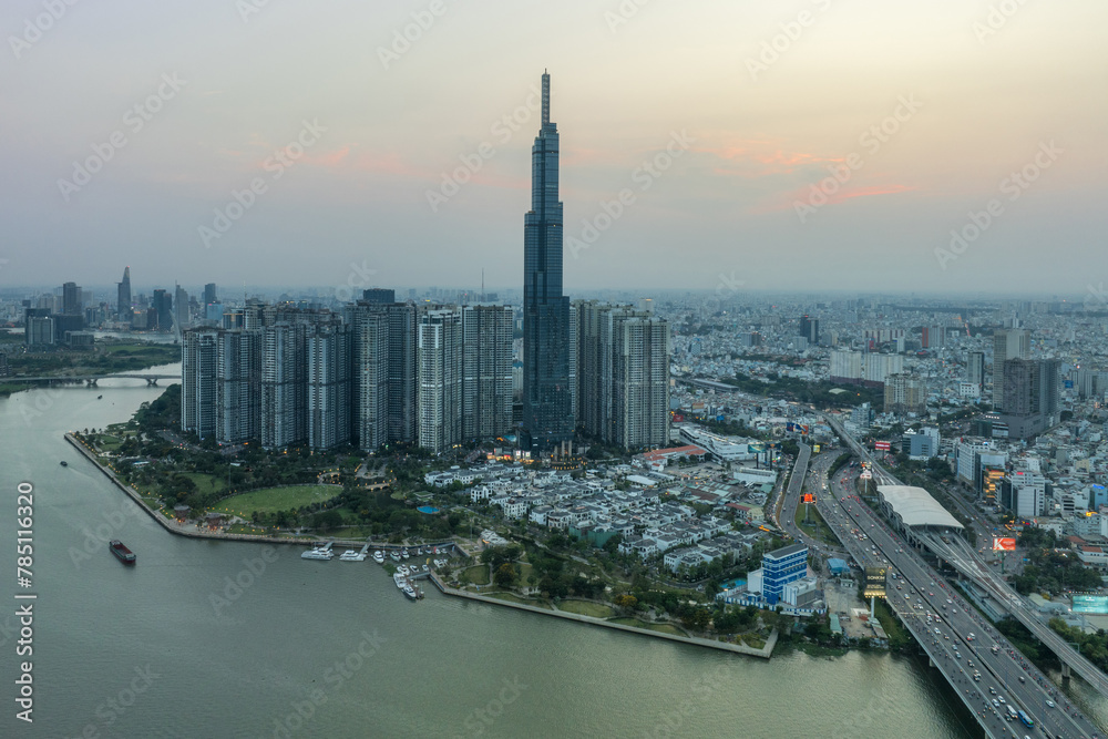 Wall mural August 12, 2023: Panorama of Landmark residential area, where the 81-storey building is located, Binh Thanh District, Ho Chi Minh City