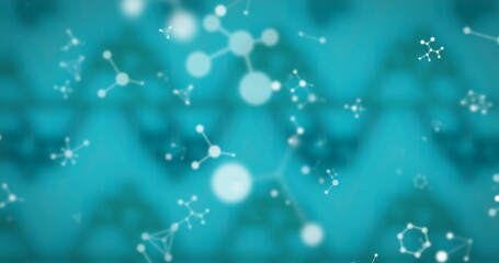 Image of white molecules floating on blue background
