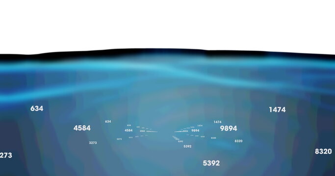 Digital image of multiple increasing numbers against blue liquid texture on white background