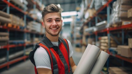 Smiling Worker in Warehouse