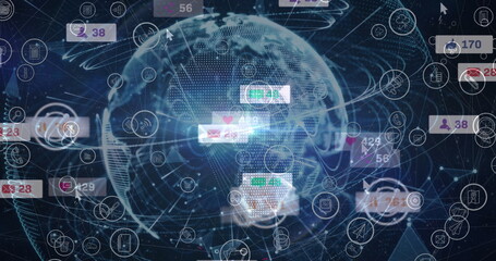 Image of globe with network of social media icons and numbers
