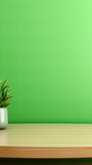 Green background with a wooden table, product display template. green background with a wood floor. Green and white photo of an empty room