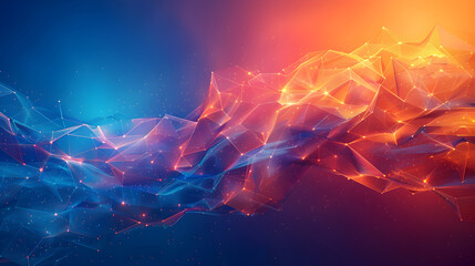 Blue orange Gradient Digital Polygons: A Network Grid Fusion background wallpaper in 8K - obrazy, fototapety, plakaty